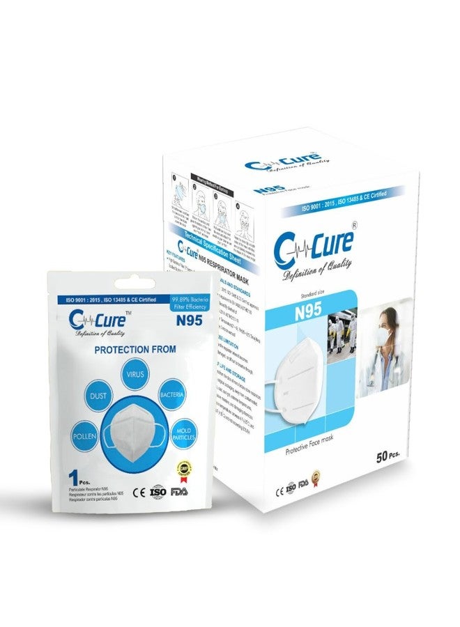 C-Cure C Cure N95 Head Loop Reusable Non woven Face Mask | Anti Air Pollution & Protective Mask | 5 Layers Filtration with 2 Melt Blown For Men & Women Pack Of 5 (White) - Image 1